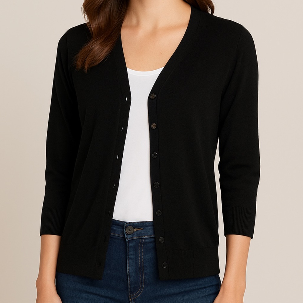 Cyrus Black Button Front 3/4 Sleeve Cardigan – Size L